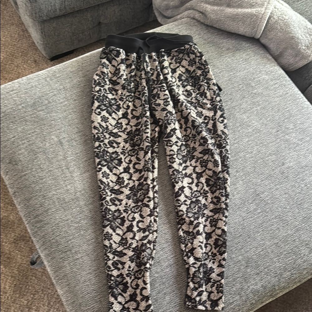 UK2LA size small Black and Cream Track Pants with Elastic Waistband